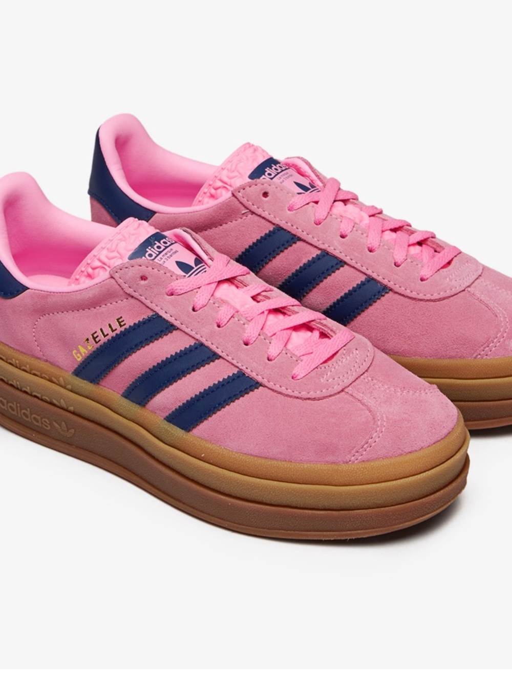 adidas Gazelle Bold Platform Sneakers in Pink and Navy with Gum Sole
